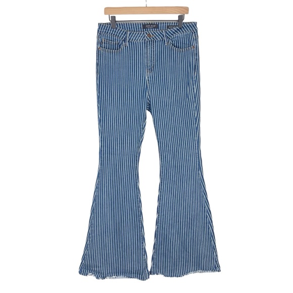 Judy Blue Denim - Judy Blue Jeans 32 High Rise Super Flare Striped Print Stretch Denim
